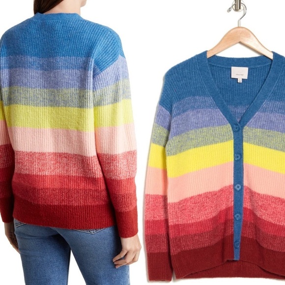 NWT CINQ A SEPT Kensley striped cardigan rainbow color size medium - Picture 3 of 3